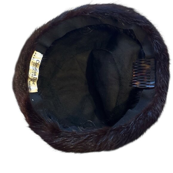 Christian Dior Vintage 1960s Black Fur Hat Mesh Trim - Picture 4 of 6